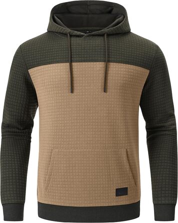 Чоловічий худі YuKaiChen з принтом у стилі пачуворк, джгут, капюшон, з кишенями, армійсько-зелений/хакі (XXL, армійсько-зелений/хакі)