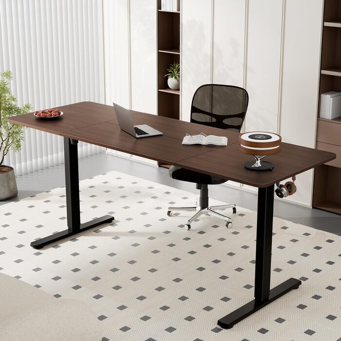 Electric Height Adjustable Standing Desk 80x60 cm & 170x60 cm - Ergonomic Desk with Dual Top, White Frame & Walnut Tabletop for Home Office