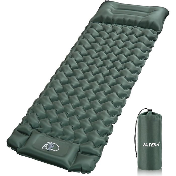 JATEKA Self-Inflating Sleeping Pad - Ultralight Camping Mat with Pillow & Foot Pump - Compact Sleeping Pad for Backpacking, Hiking, Travel & Tent Use