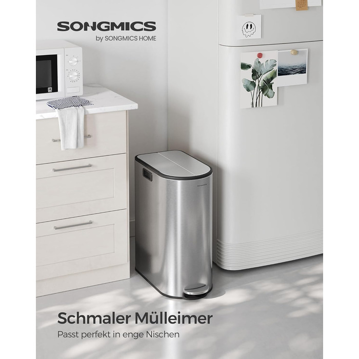 Сміттєве відро SONGMICS для кухні з сортувальником, 30/20 л, з педаллю, 2 відділення, білий + металік