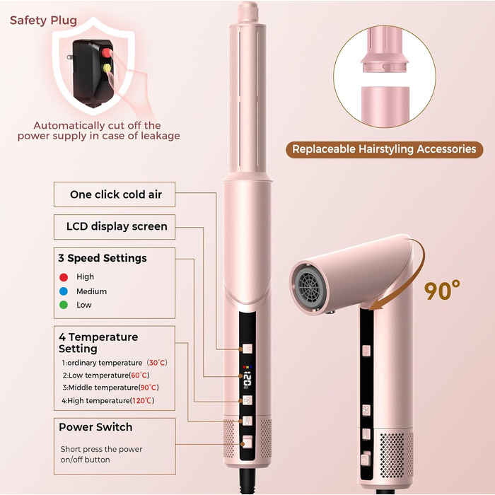 Pro Airbrush Air Styler 6 в 1: Фен-щітка, плойка, стайлер для волосся, 1000W (Червоний)