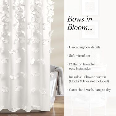Шторка для душу Lush Decor Riley, 183x183 см, білий/квітковий, з бантиками, романтичний дизайн