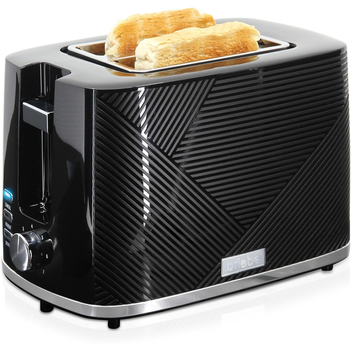 Набір для сніданку: тостер на 2 підсмажування, 7 рівнів підсмажування та бездротовий чайник 1,7 л, 2200 Вт, чорний, BPA-free, сучасний дизайн