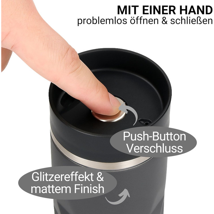 Термокружка Elasto з нержавіючої сталі, 450 мл, з індивідуальною гравіюванням, витримує витоки, термоізольована, сірий колір