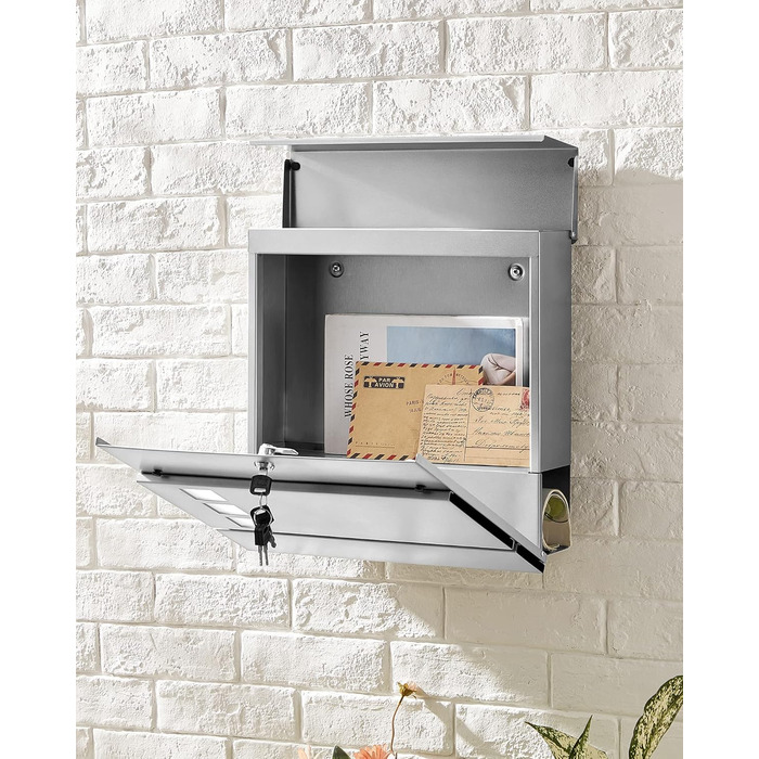 Поштовий ящик SONGMICS XXL скребковий, 37x37x10.5 см, з вікном, замком (2 ключі), сріблястий - GMB052G01