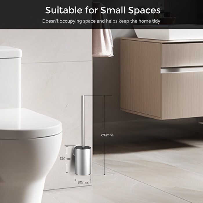 Набір для чищення унітазу WAVEWO з кріпленням на стіну, силіконова щітка та тримач, квадратна щітка з нержавіючої сталі 304, 2 насадки (кругла срібляста)