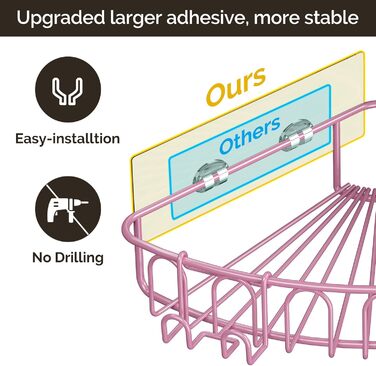 Orimade Shower Shelf, Stainless Steel, Self-Adhesive Shower Shelf, No Drilling Required, for Bathroom, Home Decoration, Kitchen, 2 Pack, Pink