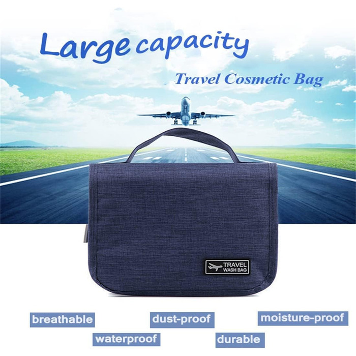 Сумка-органайзер для подорожей, сіра (блакитна), з металевим гачком та багатьма відділеннями