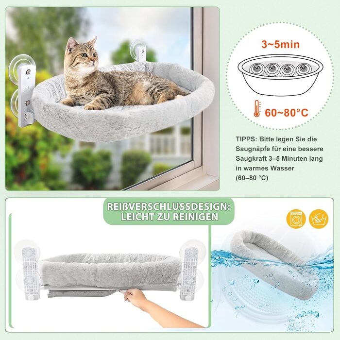 GUUSII Cat Window Perch - Cat Bed, Window Hammock, Cat Hammock, Cat Window Seat, Cat Window Lounger, Foldable Cat Window Bed, Cat Window Hammock Bed - Up to 18kg (Gray, M)