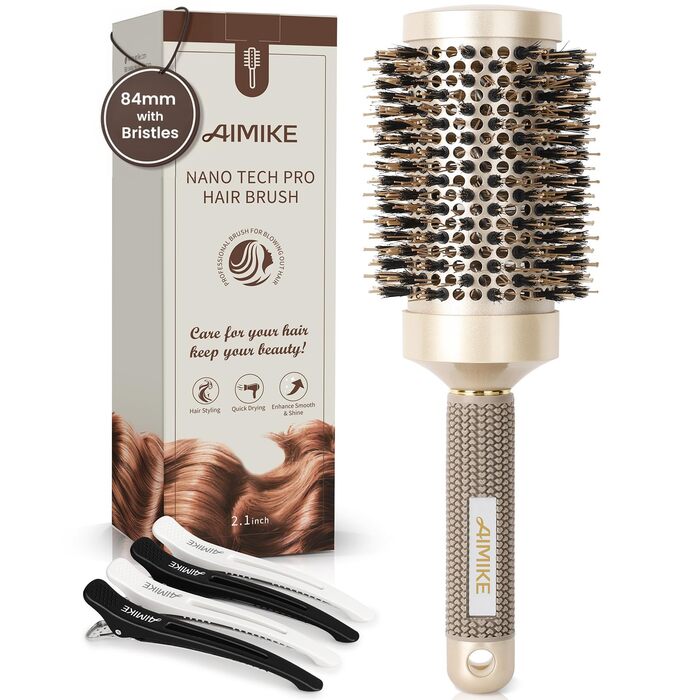 Кругла щітка для волосся AIMIKE 53 мм з щетиною кабана для сушіння, укладання та створення об'єму