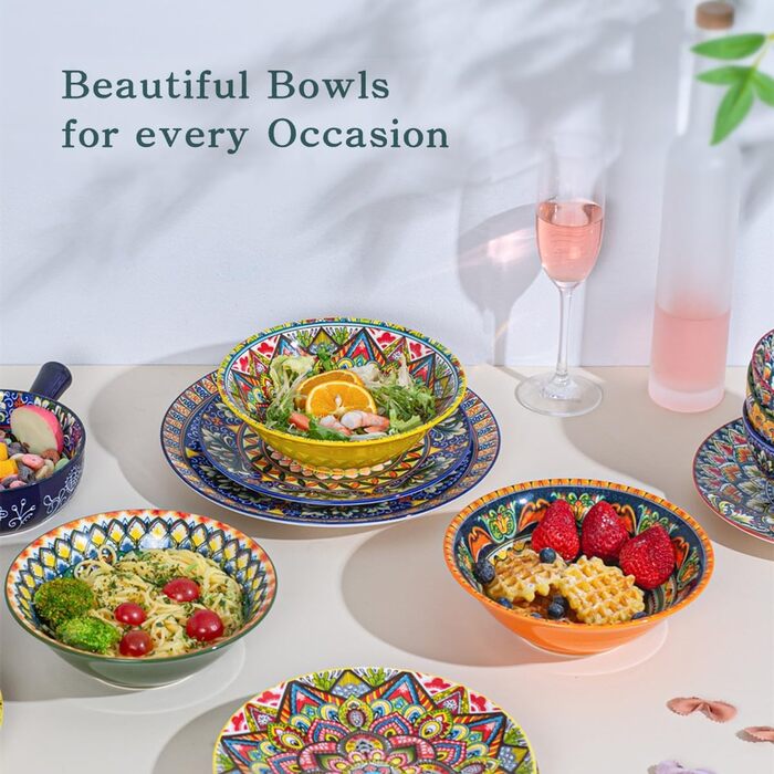 Набір супових тарілок з кераміки (6 шт) – 900 мл, кольорові салатники для кухні