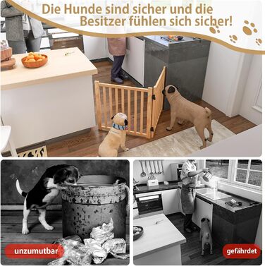 Дверцята для собак з дерева, розкладні, для кухні, коридору, вітальні, сходи, кут, підходять для собак малих та середніх порід, дерев'яного кольору, 2P 58cm, захисний забір для собак