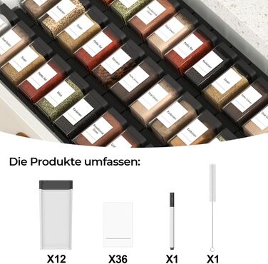 Набір баночок для спецій кутовий 12 шт. по 120 мл з кришкою, чорний