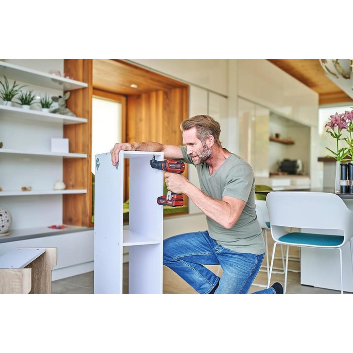 Акумуляторний дриль-шуруповерт Einhell TE-CD 18/45 3X-Li+ Power X-Change (18 В, 45 Нм, кутовий насадка, ексцентрик, 22-ти шт. набір біт, 2x2.0 Ah акумулятори, зарядний пристрій + E-Box)