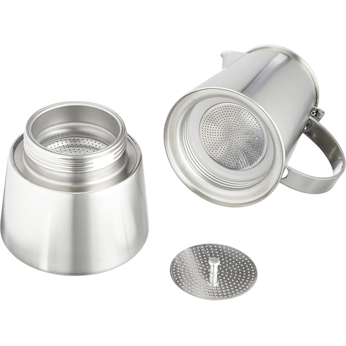 Cilio Espresso Maker MODENA, Stainless Steel, Suitable for All Cooktops, Ø 9.5 cm, Dishwasher Safe, Moka Pot, Espresso Maker 6 Cups, Camping Coffee Maker