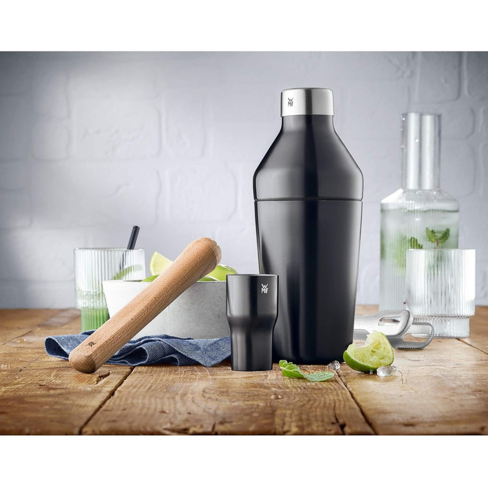 Набір бармена WMF Baric Cocktail Set 4-piece: шейкер, мірний стакан, щипці для льоду, мадлер, дерев'яний, у подарунковій коробці