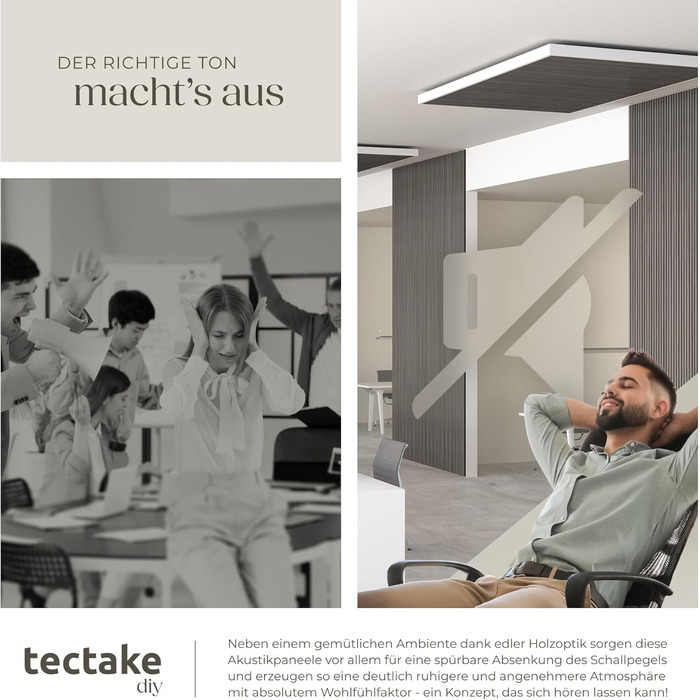Акустичні панелі tectake® з імітацією дерева, світло-сірий дуб, 4 шт. для дому: вітальня, кухня, декор стін, звукоізоляція