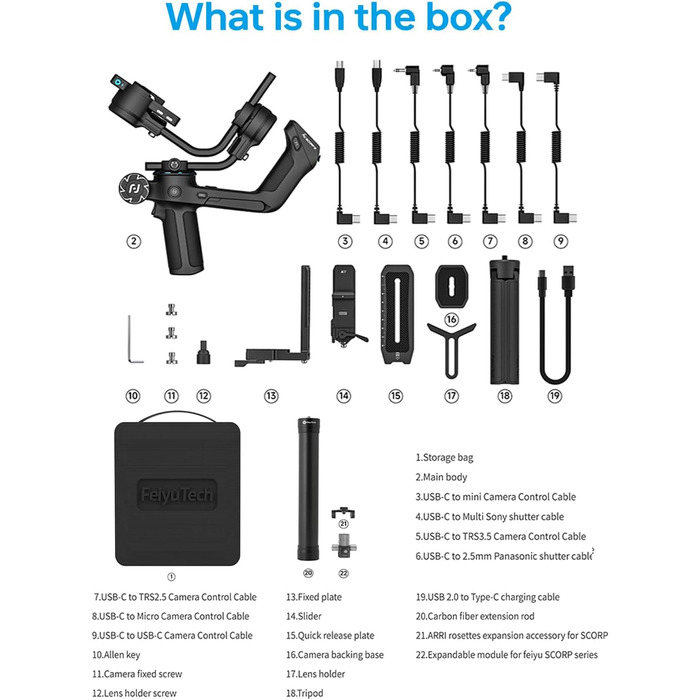 FeiyuTech SCORP-C2: Стабілізатор камери з AI-трекінгом 4.0, 3.5 кг вантажопідйомність, 14 годин роботи, вертикальні зйомки, для Vlog, YouTube та сімейних свят (Kit з кейсом та 3 аксесуарами)