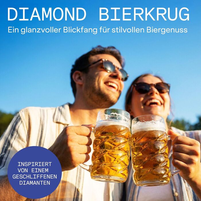Набір пивних кружок Oberglas DIAMOND 6 шт, 500 мл – Преміум пивний кубок з діамантовим дизайном, яскраве скло для пива, для затишних вечірок, можна мити в посудомийній машині