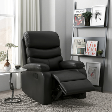 HOMCOM TV Recliner Chair with Reclining Function, 145° Recline, Footrest, Weight Capacity up to 125 kg, Foam, Faux Leather, W78 x D90 x H105 cm, Black | Aosom
