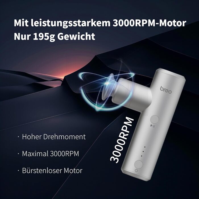 Масажер Breo S1 Mini: портативний масажний пістолет з 4 насадками, USB-C, срібний