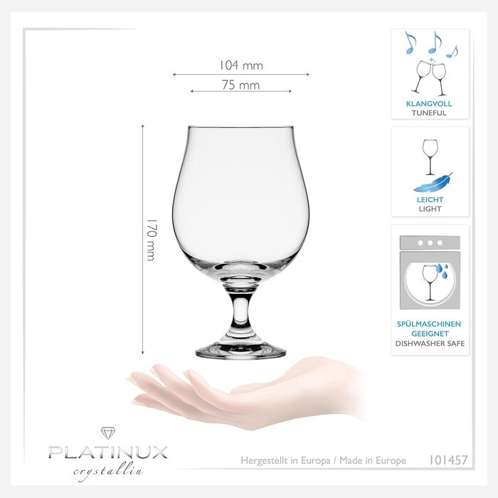 Набір пивних келихів PLATINUX Bierpokale 6 шт, 500 мл (макс. 660 мл) з кришталевого скла для пива, тюльпани