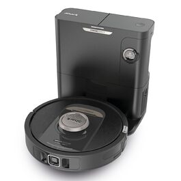 Робот-пилосос Shark PowerDetect з базою самоочищення, самостійно спорожняється до 60 днів, для шерсті тварин, килимів та твердих підлог, з 3D- та LiDAR-навігацією, 14,5 см заввишки, білий (чорний)