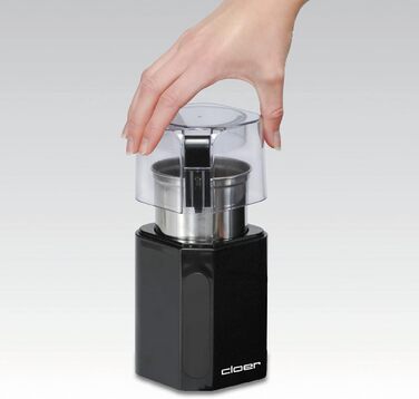 Cloer 7580 Electric Coffee and Spice Grinder, 200 W, for Pesto, Nuts and Grains, up to 70 g Coffee Beans, Removable Stainless Steel Container, Black