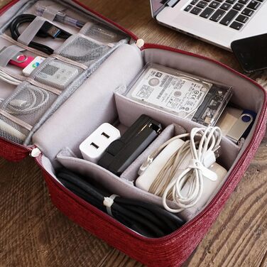 Водонепроникна сумка-органайзер для кабелів та аксесуарів: USB-накопичувачі, SD-карти, Power Bank (червона)