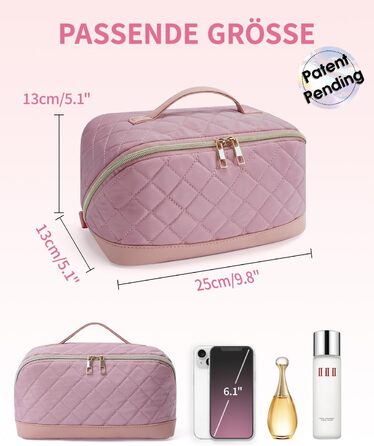 Косметичка для подорожей Wandering Nature для жінок: велика, водонепроникна, з відділенням для пензликів, рожева (патент)