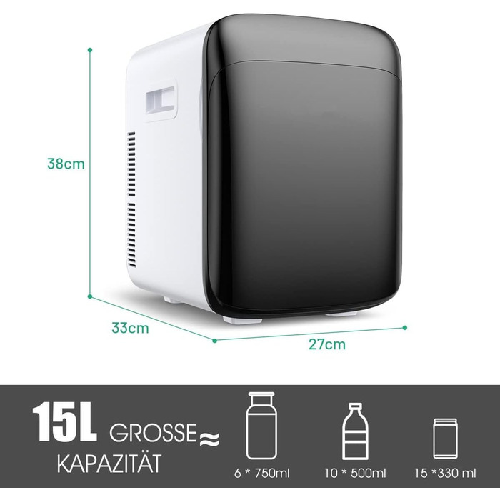 Міні-холодильник RELAX4LIFE 15L з функцією охолодження та підігріву, портативна міні-холодильник для авто та дому, білий/чорний