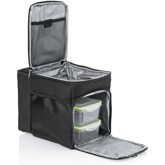Сумка-холодильник Dimono® 15L з 3 контейнерами для їжі; пікнікова сумка з 3 ланчбоксами + кришка; сумка для обіду Isotasche з 3 боксами та охолоджувальним акумулятором (чорна)