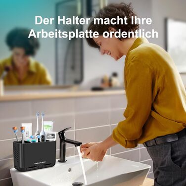 Тримач для зубних щіток електричних, органайзер для ванної кімнати, великий, антиковзний, регульований, сімейний, дитячий, чорний