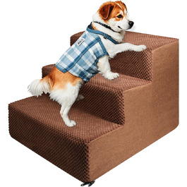 Pet Stairs for Small Dogs and Cats, 4 Steps 50cm High, Dog Stairs, Cat Stairs with Removable, Washable, Portable Pet Stairs for Small Dogs (3 Steps Brown)