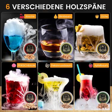 Набір для копчення коктейлів віскі з пальником, 6 смаків дерев'яної стружки, 2 склянки, 2 форми для кубиків льоду, набір для приготування бурбон Old Fashioned, подарунок для чоловіків, батьків, коханих (без пальника Butan)