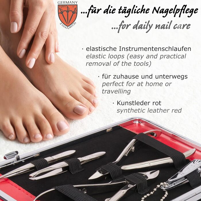 Набір для манікюру Drei Schwert Germany 'Fano' - 11 предметів у кейсі (колір коньяк/стрейч-мімікрія (червоний))