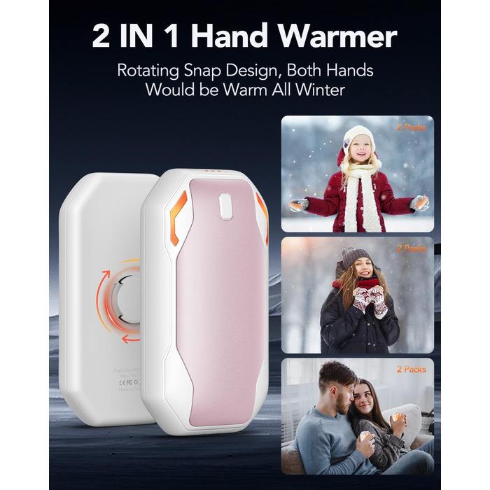 Електричні грілки для рук PHEJIE, 2 шт. - 3 режими нагріву, портативні, для активного відпочинку, кемпінгу, подарунок для жінок та чоловіків (рожево-білі)