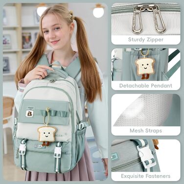 Шкільний рюкзак для дівчаток-підлітків, великий рюкзак для класу 5-12, стильний рюкзак-daypack з нейлону для гімназії, реального училища та університету, зелений