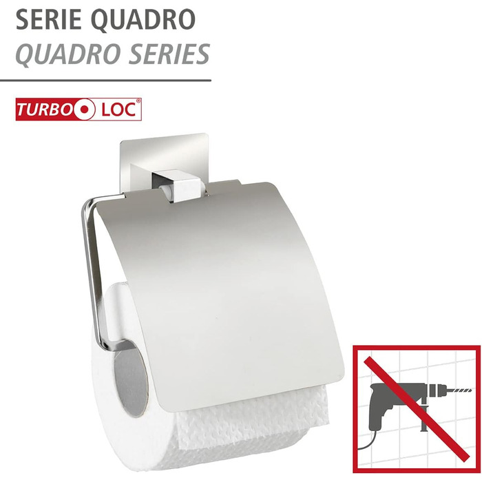 Тримач для туалетного паперу WENKO Turbo-Loc Quadro з кришкою, нержавіюча сталь, хром