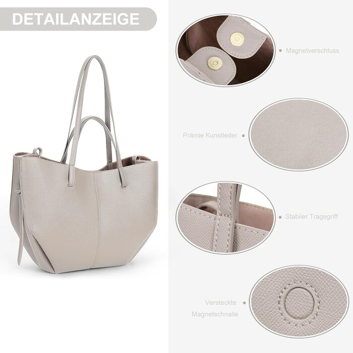 Велика жіноча сумка-шопер TIAASTAP з екошкіри, елегантна сумка на плече для університету, покупок, подорожей (Сіра)