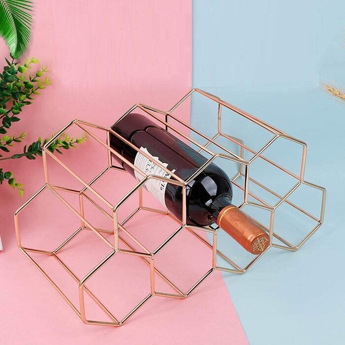 Metal Wine Rack, Freestanding Wine Bottle Holder, Table Wine Rack, Countertop Wine Bottle Holder, Wine Rack, for Bar, Wine Cellar, Living Room, Kitchen, Basement (Rose Gold)