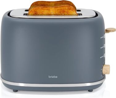Тостер Briebe Nordic Set з водоваркою 1.7л, 2 відділення, 6 режимів підсмажування, сірий, BPA-free