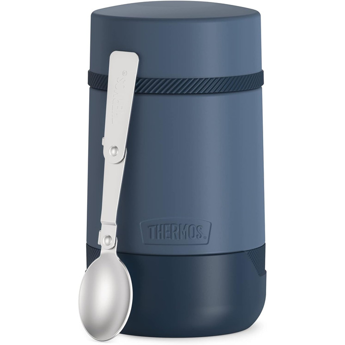 Thermos GUARDIAN Food Jar 0.50 l, lake blue, 500 ml food container blue, stainless steel, with spoon, Bonus Bowl for cereal, toppings, absolutely leakproof, leak-proof 500 ml with spoon Lake Blue Mat