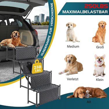 Сходинка для собак OUUTMEE 4-ступінчаста, складана, для автомобілів та SUV, до 80 кг