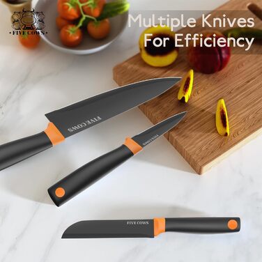 Набір кухонних ножів FIVE COWS з 14 предметів: професійний набір ножів для дому (Оранжевий)
