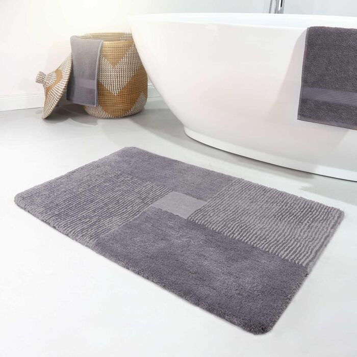 Homie Living Bath Rug, Bath Mat, fluffy, soft pile, non-slip and washable, San Piero (60 x 100 cm, Grey) Grey 60 x 100 cm