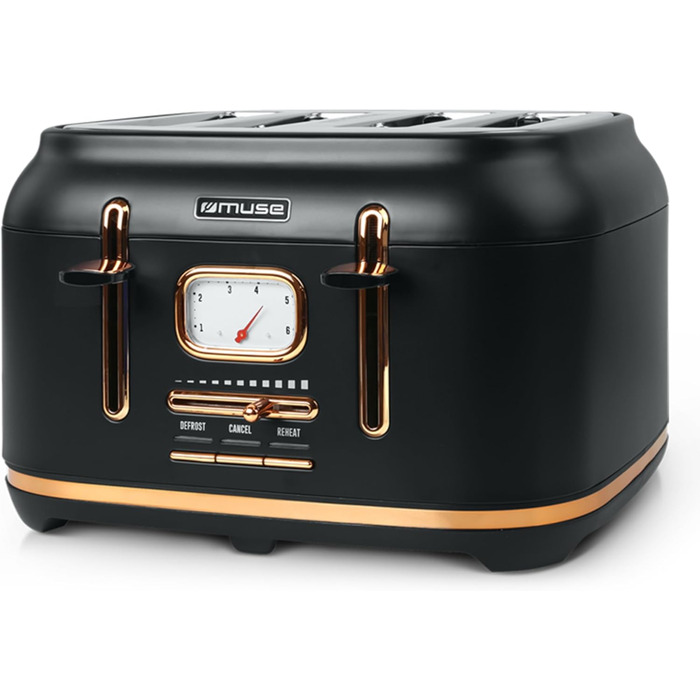 Тостер Muse MS-131 BC: 4-х секційний, чорний, ретро дизайн, 6 рівнів підсмажування, з підсвічуванням та крихкозбірником