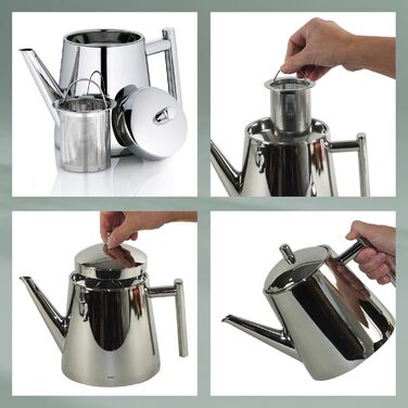 Kela Teapot with infuser, stainless steel teapot 1.7 l ANCONA, teapot for loose leaf tea and tea bags, tea maker, silver