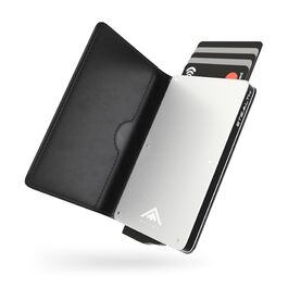 Гаманець чоловічий RFID захист Stealth Wallet - мінімалістичний алюмінієвий картхолдер зі шкіри (срібний/чорний)