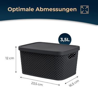 Преміум набір з 3 органайзерів-коробок XXL з кришкою, 3,5 л, для зберігання в офісі, шафі, кухні, колір Кафе Латте